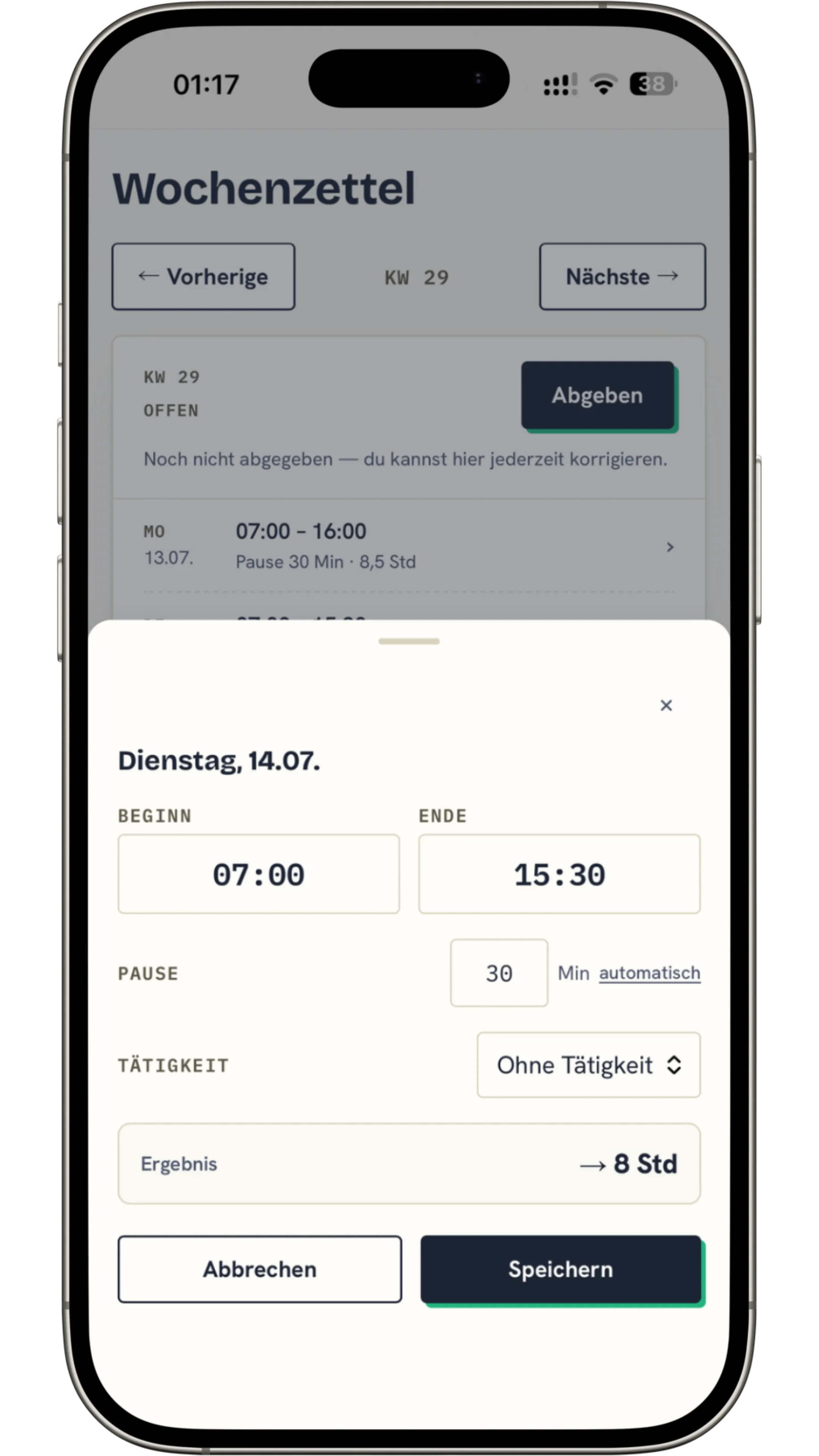 Zeiten direkt beim Kunden eintragen — Phone
