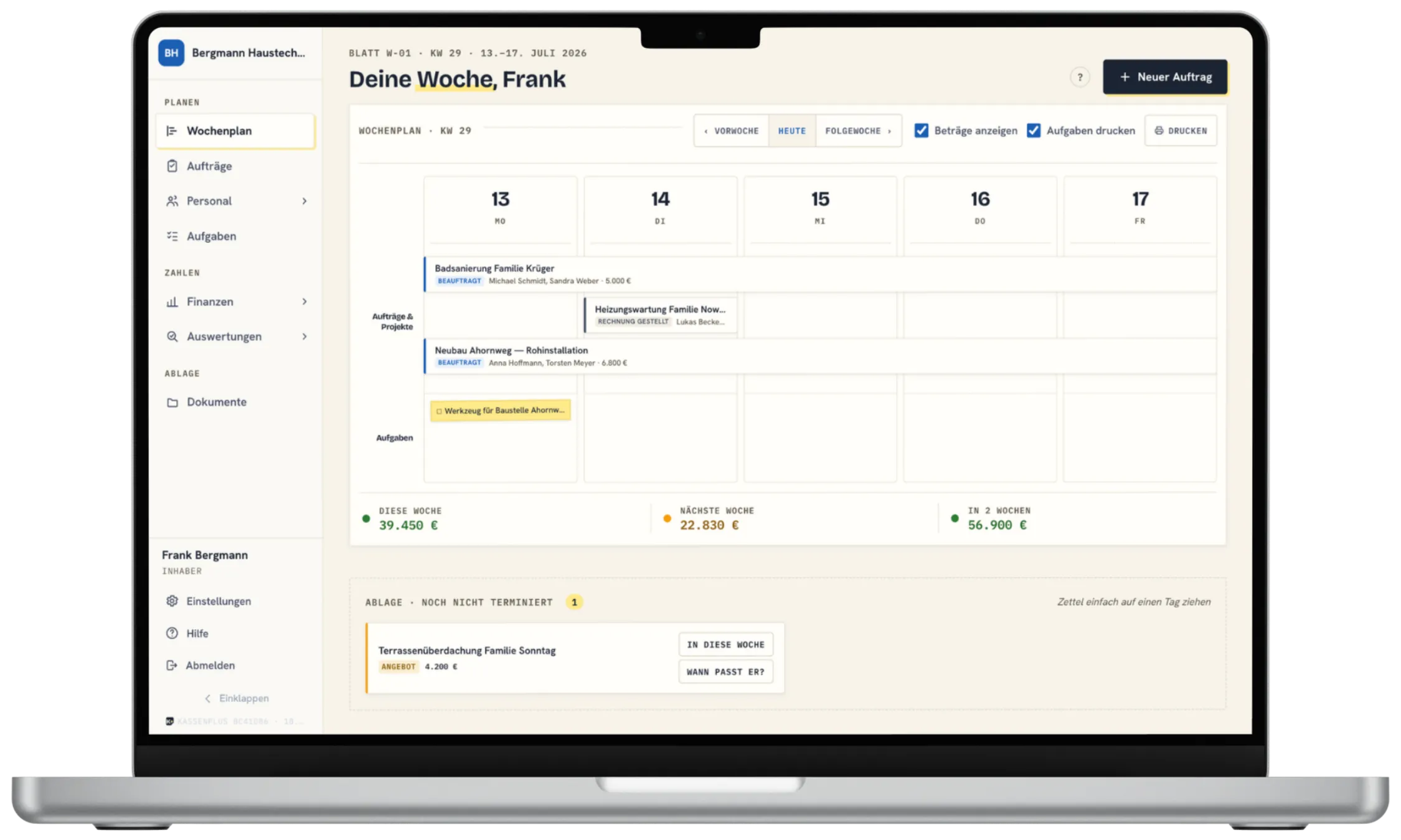 So sieht der Wochenplan in Stammhausplus aus — Desktop