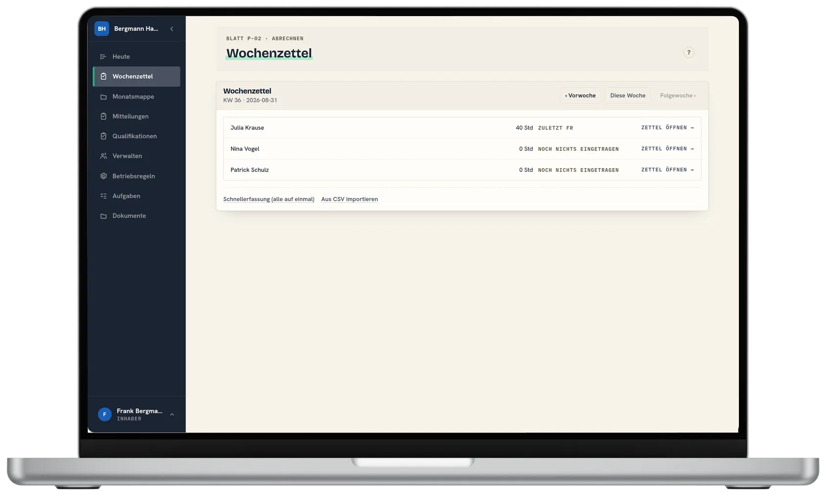 Wochenzettel — Desktop